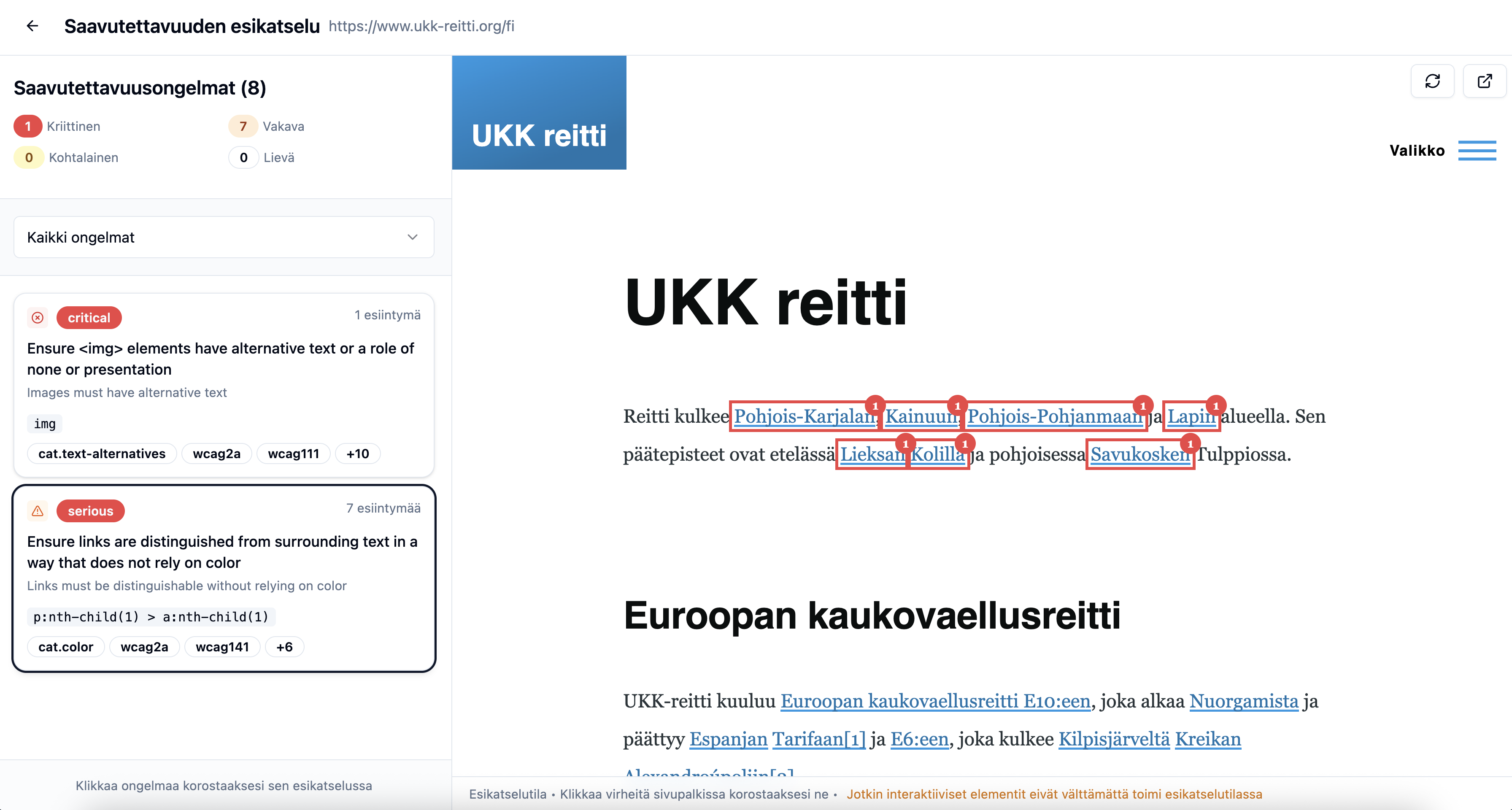 Jatkuva saavutettavuusseuranta